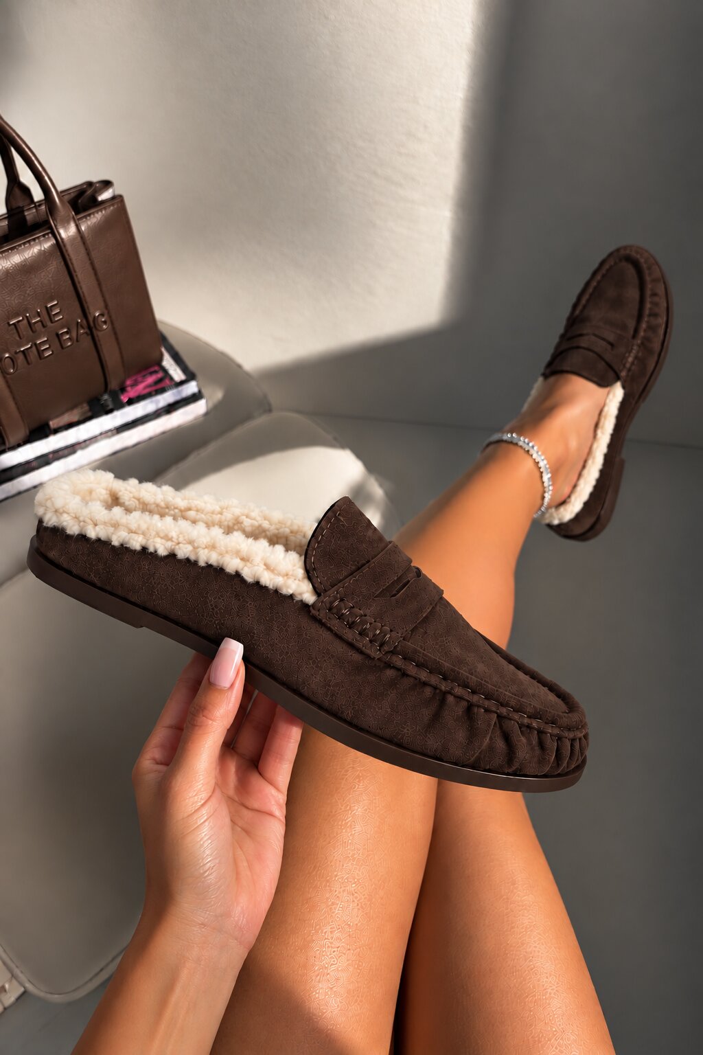 Hazel Faux Suede Moccasin Fleece-Lined Slip On Loafer Flats Brown