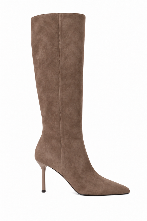 Selena Luxe Knee High Faux Suede Kitten Heel Wide Leg Boot Mocha