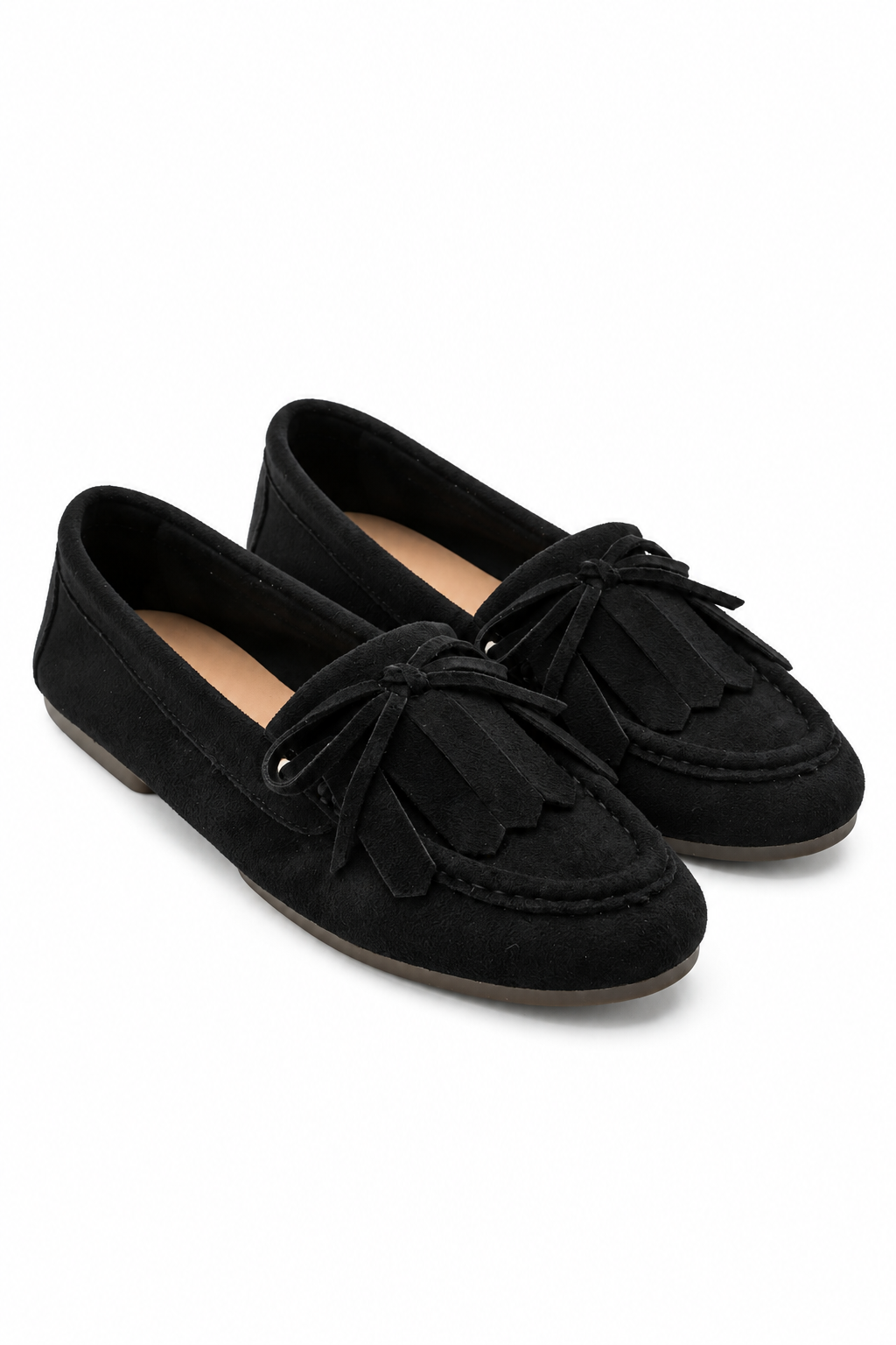 Tilly Faux Suede Bow Detail Moccasin Flat Loafers Black