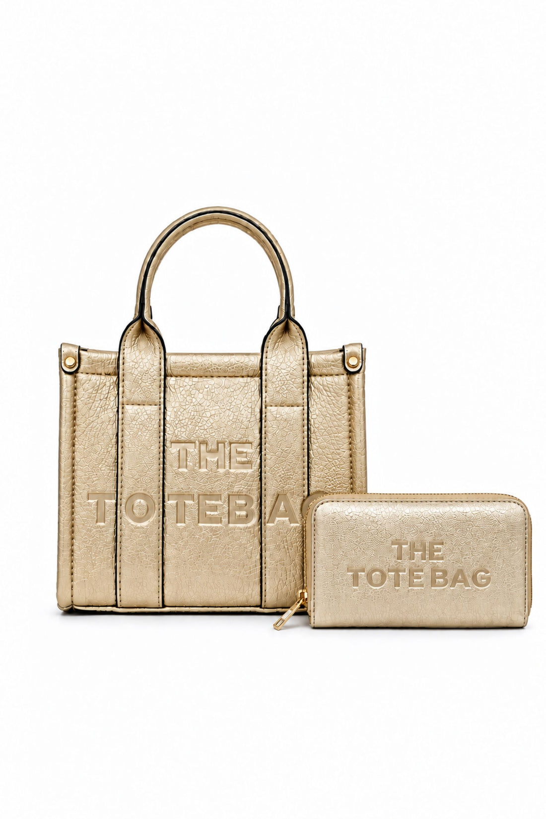 Faux Leather Mini Tote Bag Metallic Gold &amp; Faux Leather Tote Bag Purse Metallic Gold Bundle