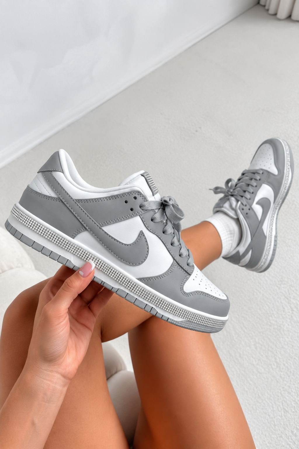 Crystal Trim Sporty Trainers Slimline Edition Grey