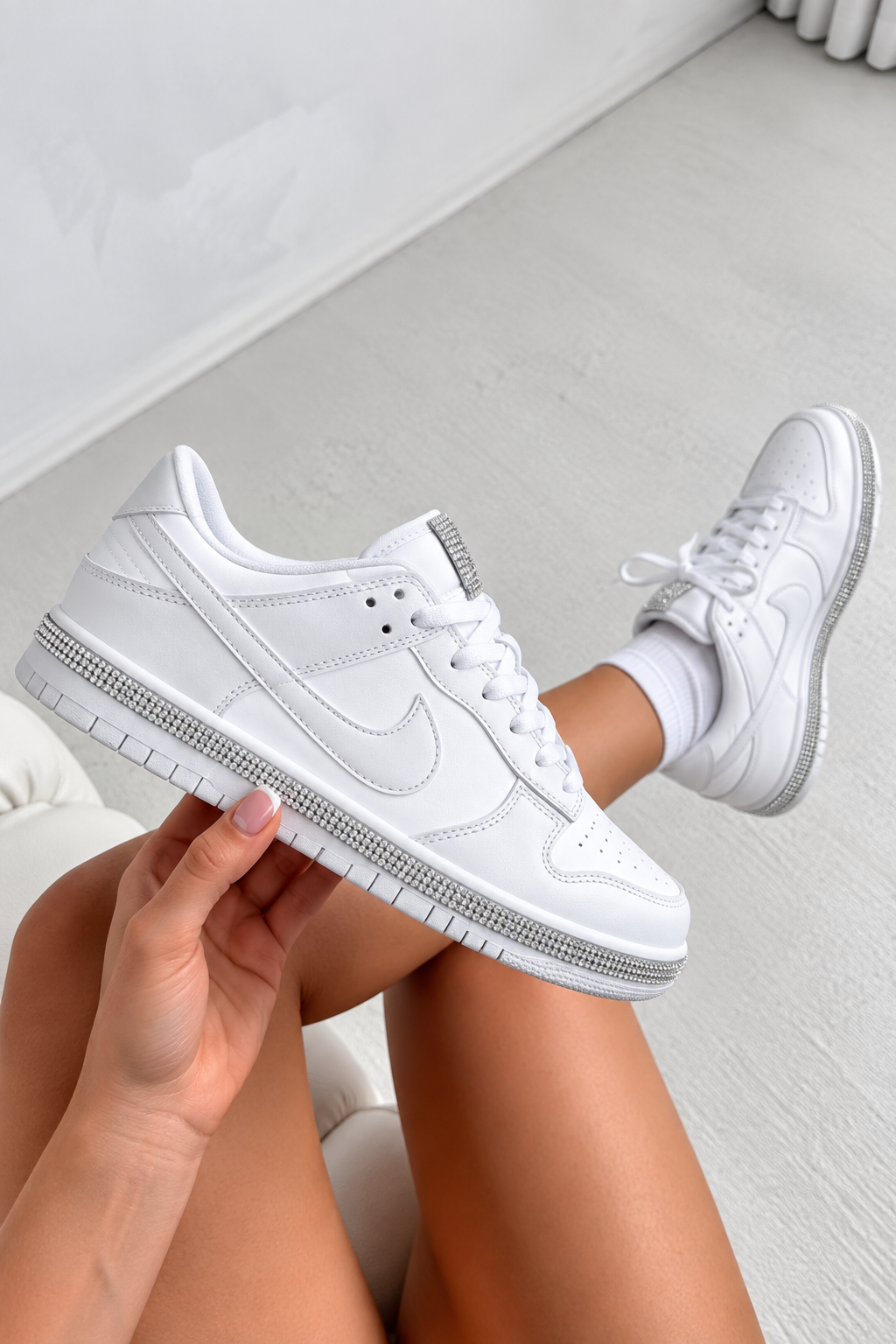 Crystal Trim Sporty Trainers Slimline Edition White
