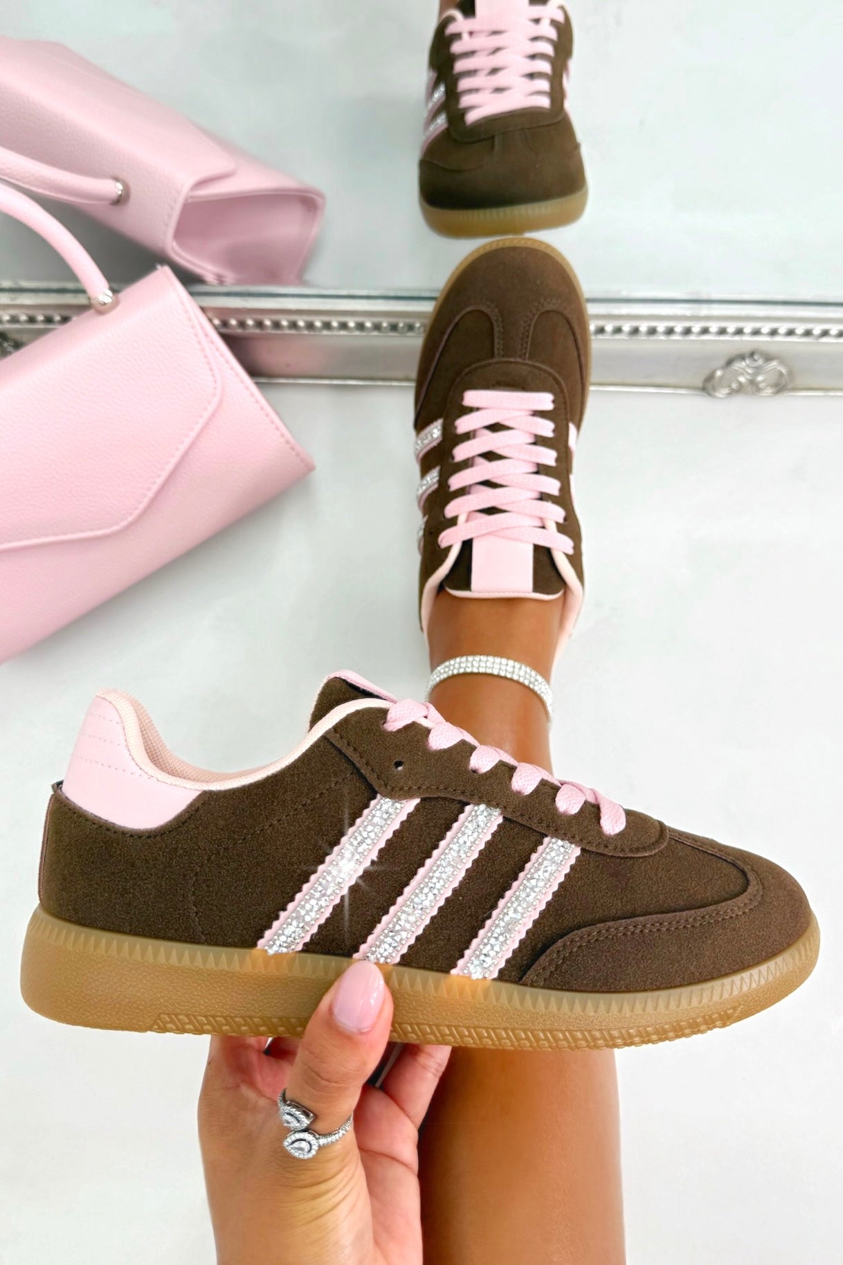 Crystal Stripe Simba Trainers Limited Edition Brown Pink