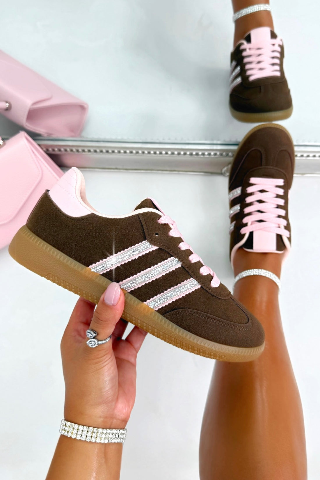Crystal Stripe Simba Trainers Limited Edition Brown Pink