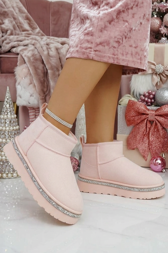 Crystal Trim Platform Ultra Mini Snugg Boots Baby Pink