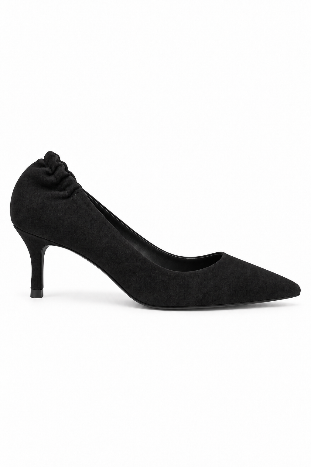 Valentina Ruched Stretch Back Faux Suede Pointed Toe Stiletto Heels Black