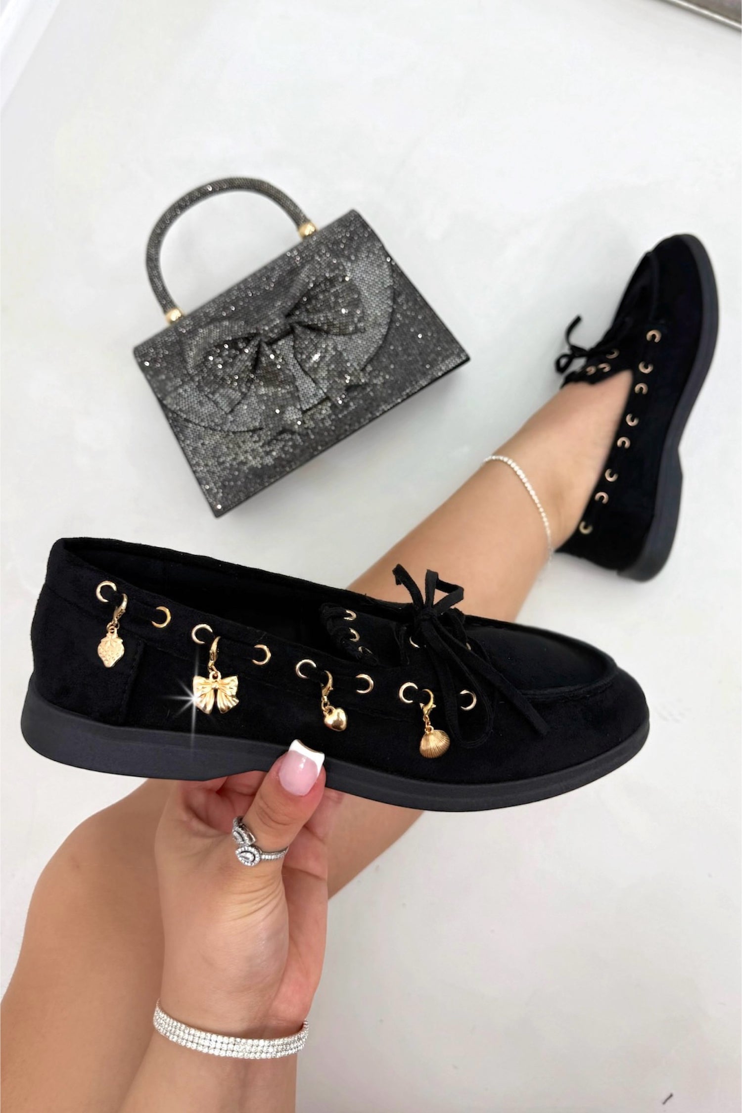 Velvet Charm Luxe Lace-Up Loafers Black