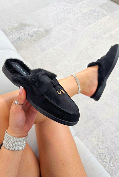 Velvet Crush Slip On Clog Mules Black