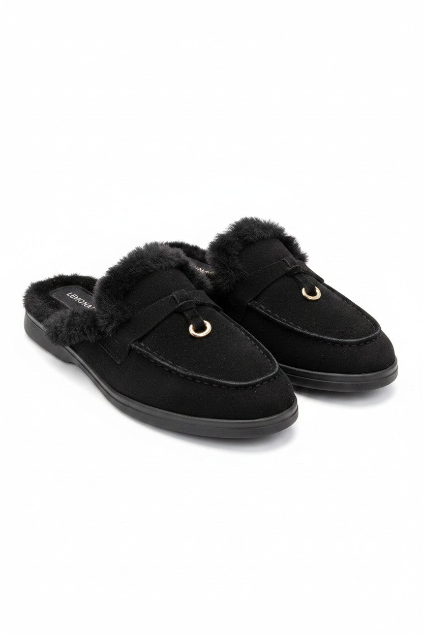 Velvet Crush Slip On Clog Mules Black