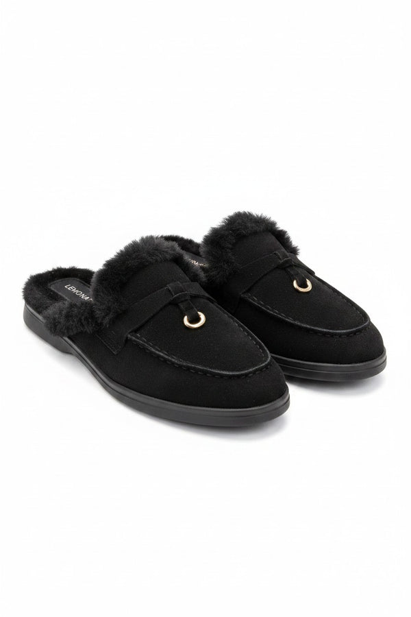 Velvet Crush Slip On Clog Mules Black