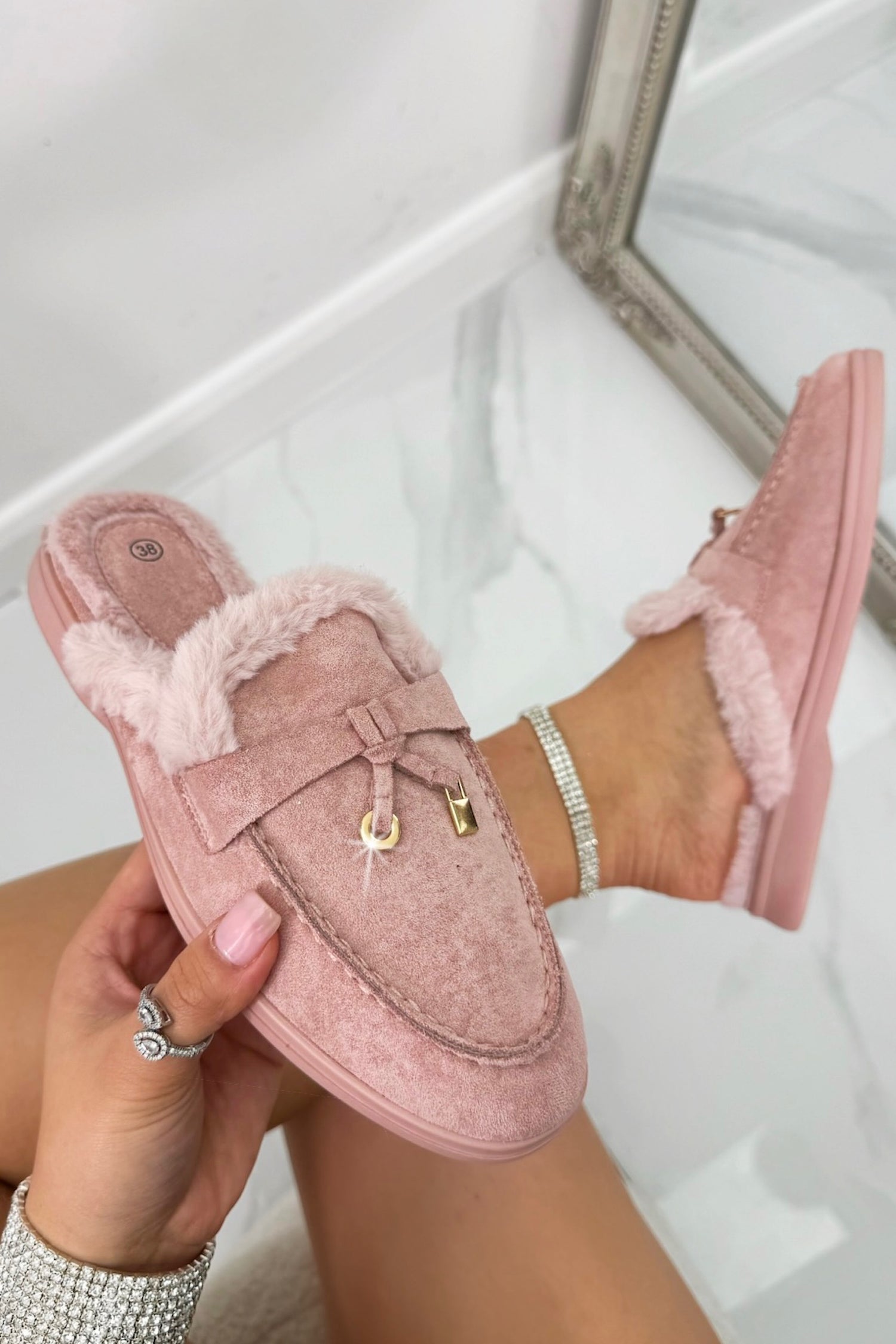 Velvet Crush Slip On Clog Mules Pink