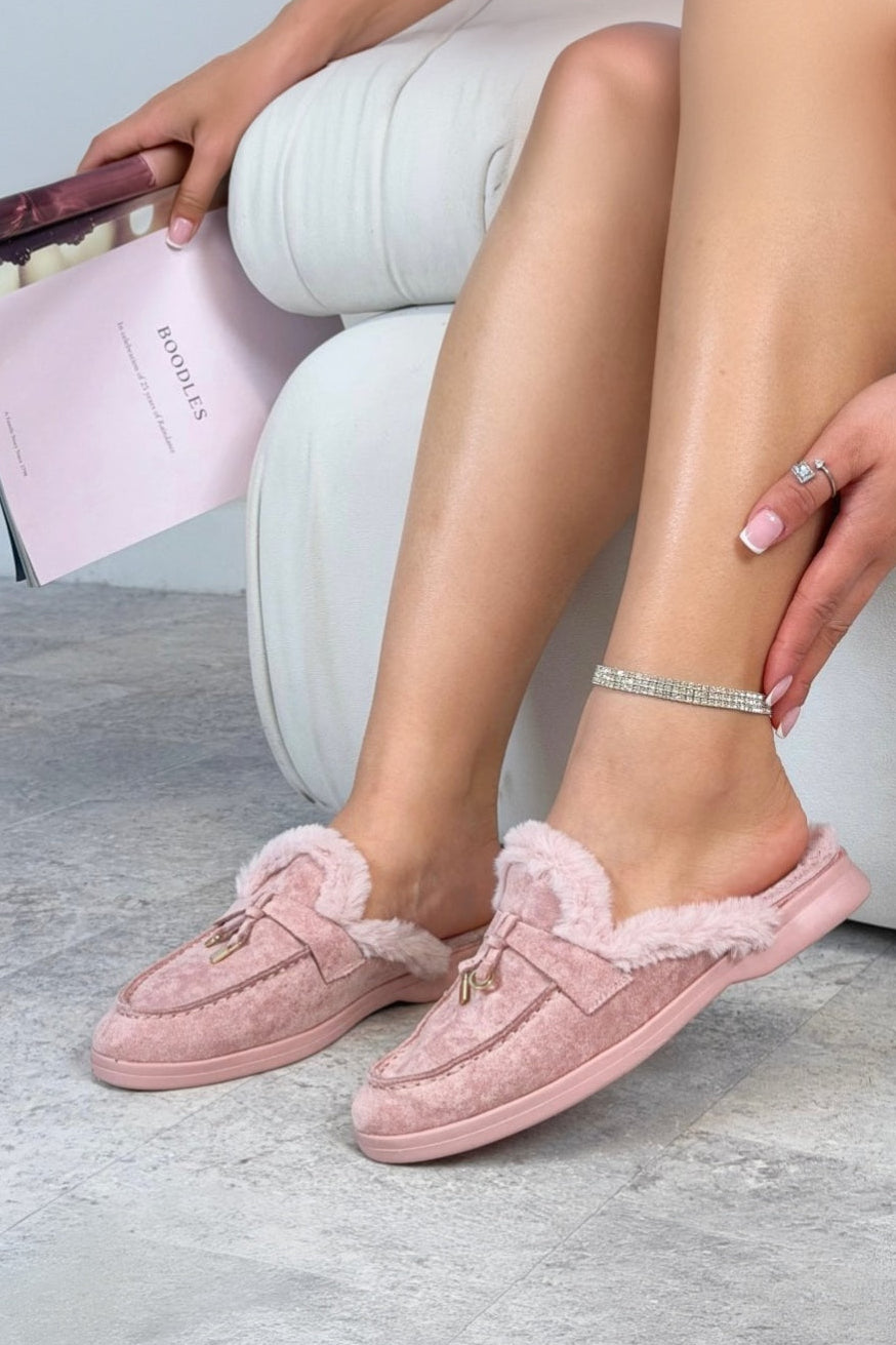 Velvet Crush Slip On Clog Mules Pink