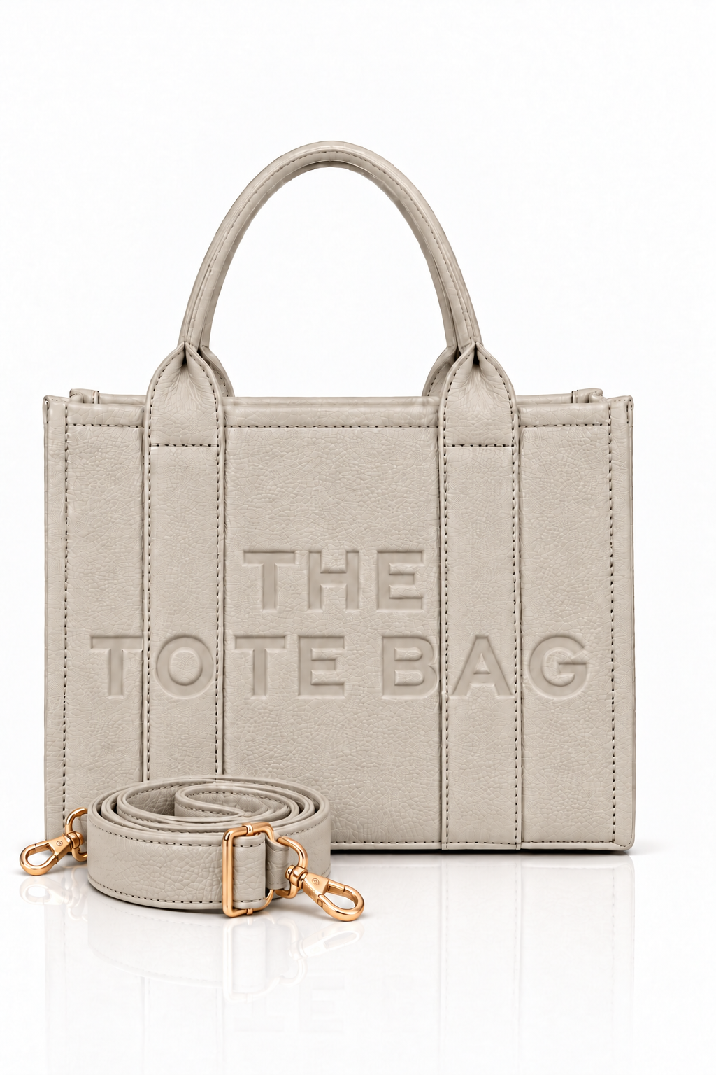 Faux Leather Medium Tote Bag Beige