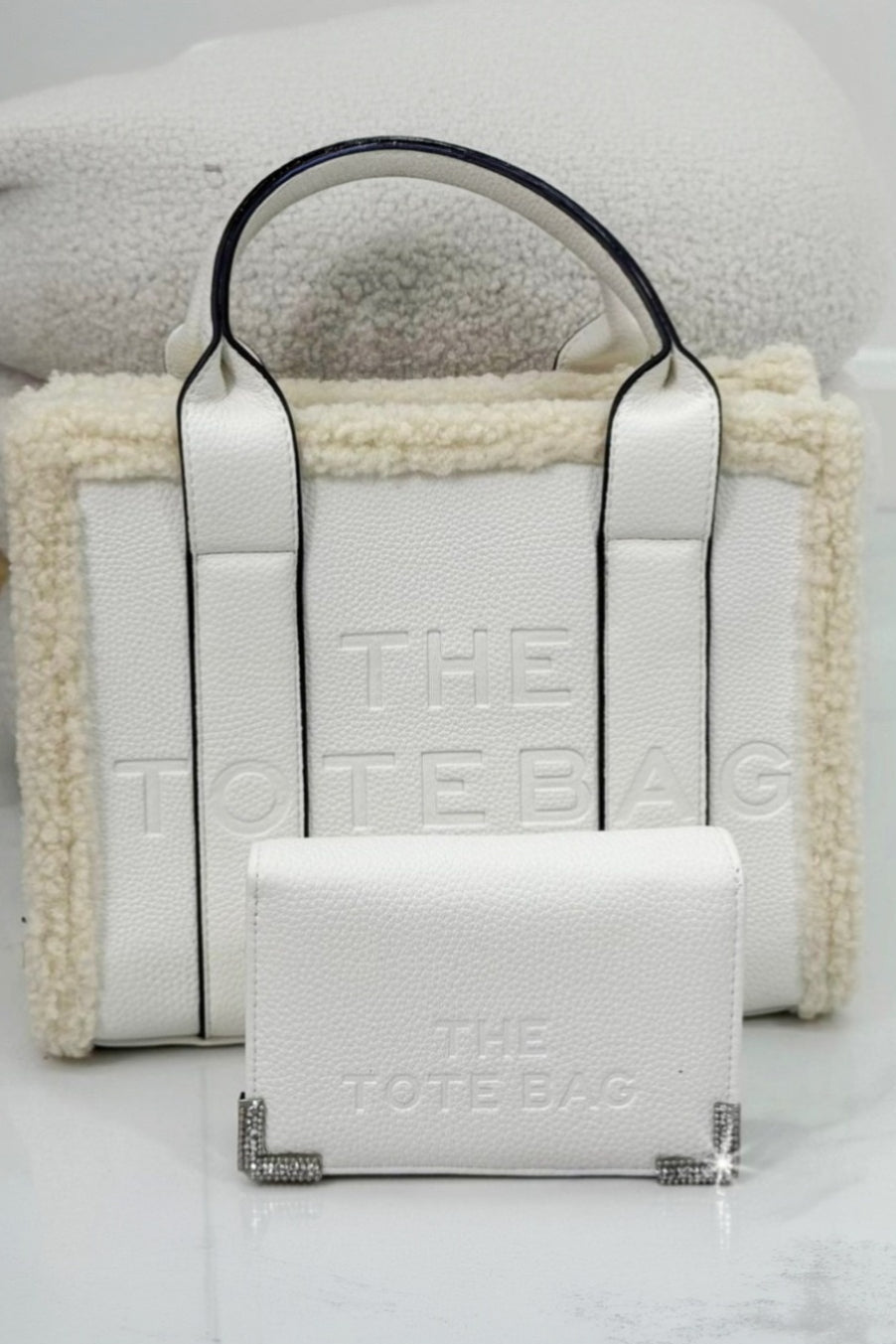 Winter Crush Medium Sherpa Handbag White