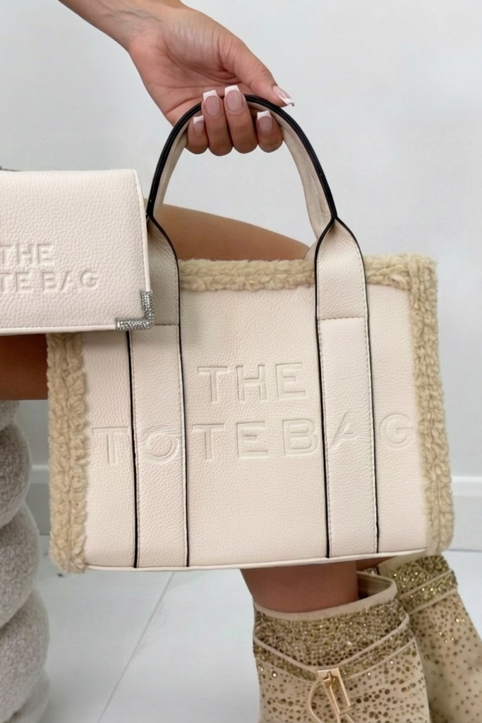 Winter Crush Medium Sherpa Handbag Nude