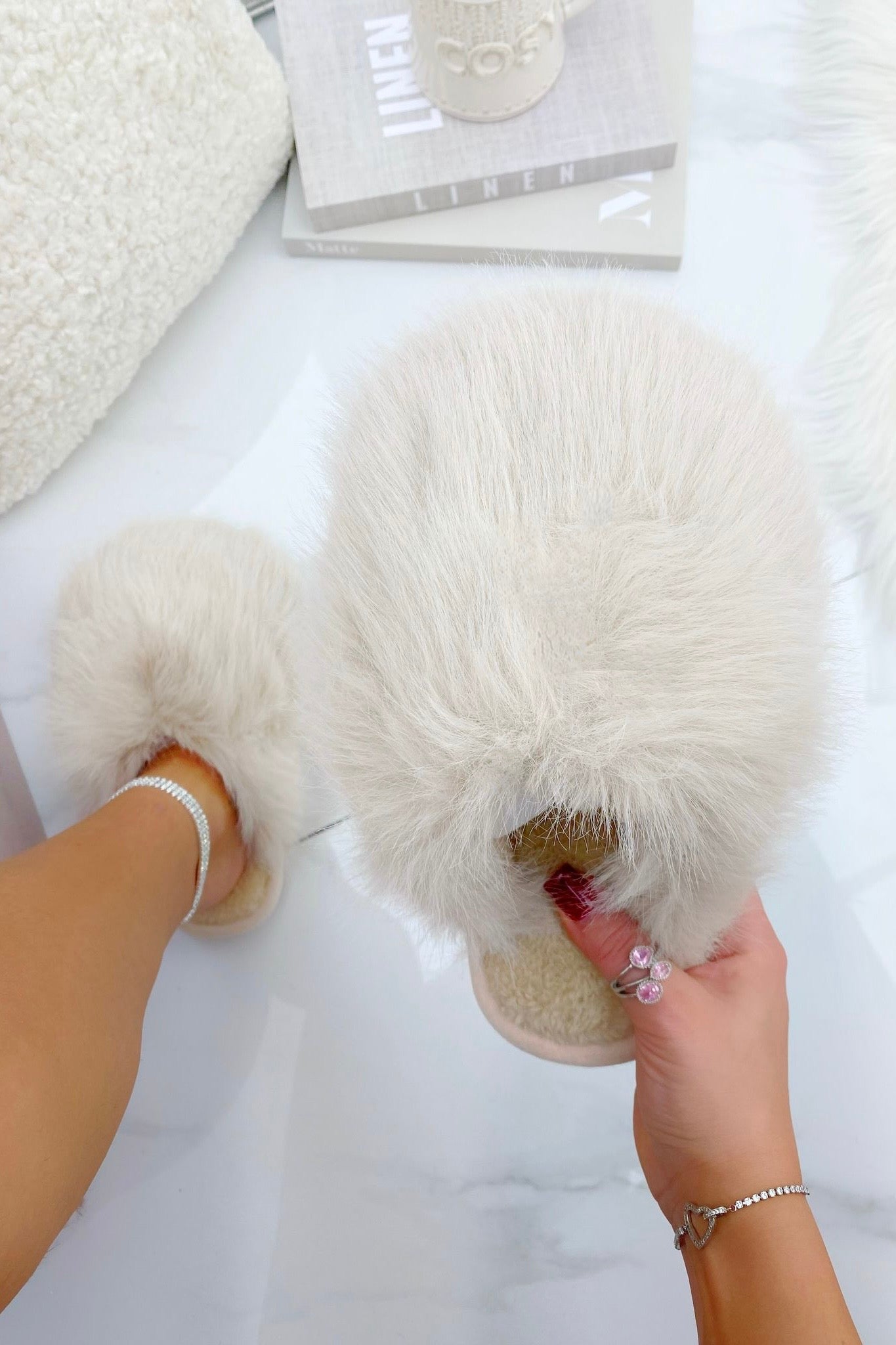 Ultimate Cosy Fluffy Slippers Cream featuring true to size