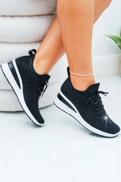 Crystal Stretch Comfort Wedge Trainers Black