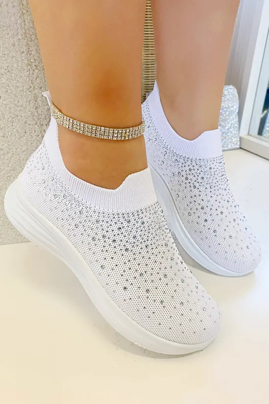 Crystal Rainbow Drop Stretch Sock Trainers White finished with crystal embellished upper