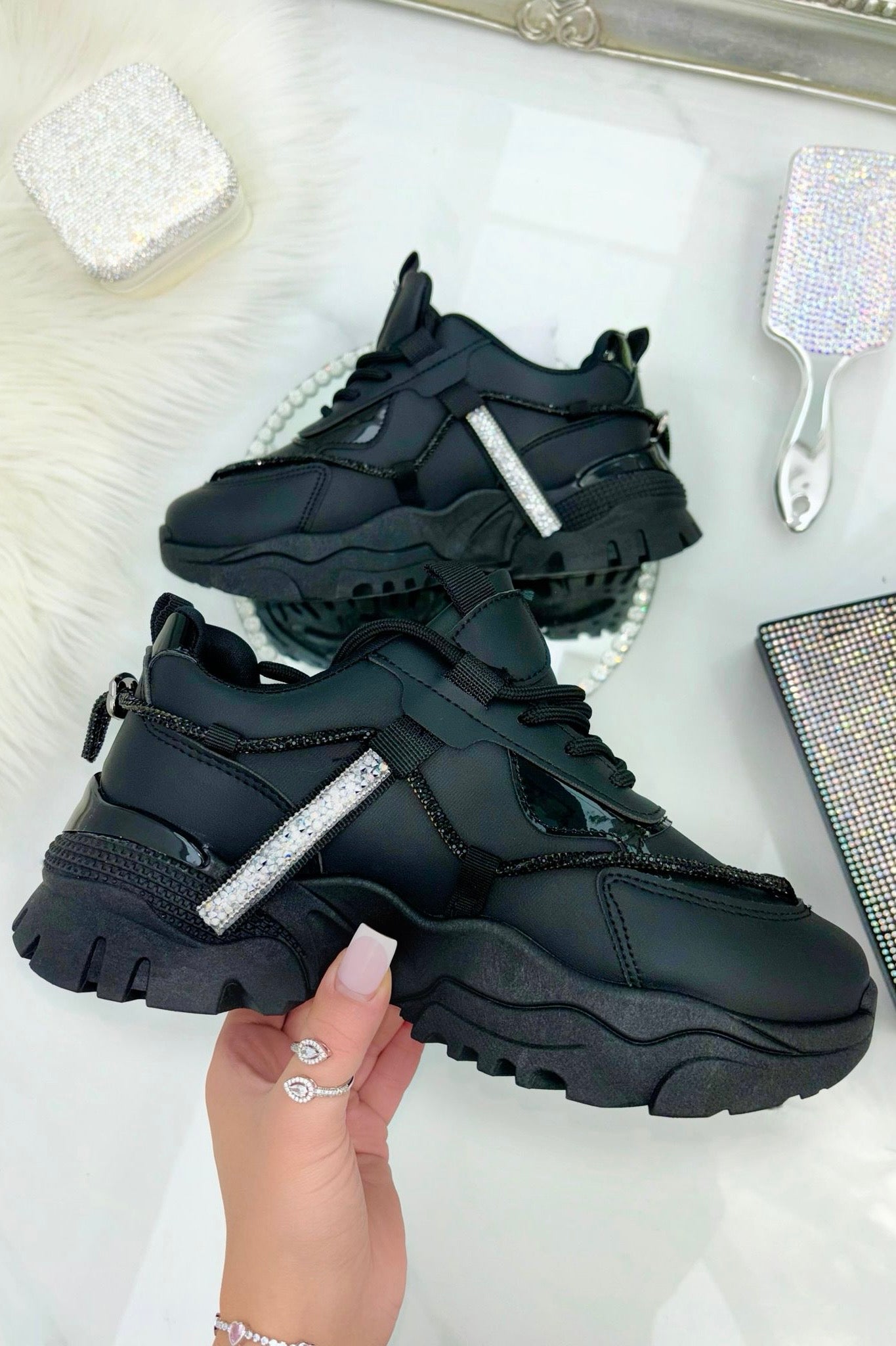Crystal Track Luxe Chunky Trainers Black
