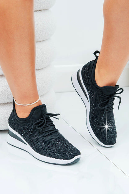Crystal Stretch Comfort Wedge Trainers Black