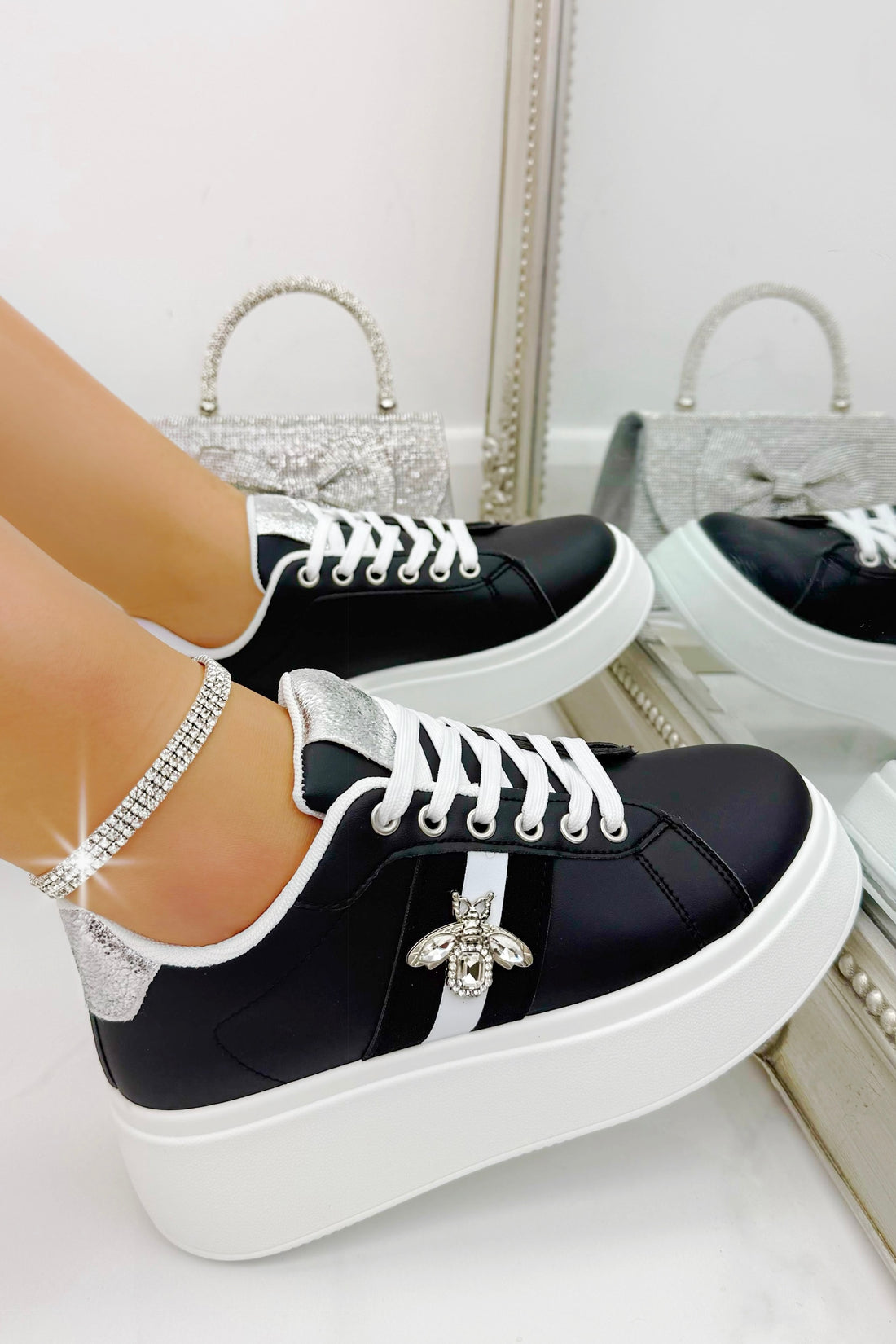Crystal Deluxe Queen Bee Chunky Trainers Black, shown from another angle