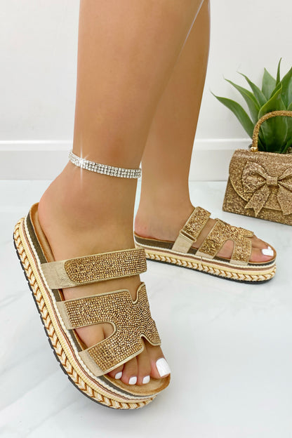 Crystal Luxe Double Strap Sliders Rose Gold
