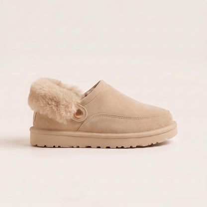 Sasha Faux Suede Fur Lined Mule Slippers Beige