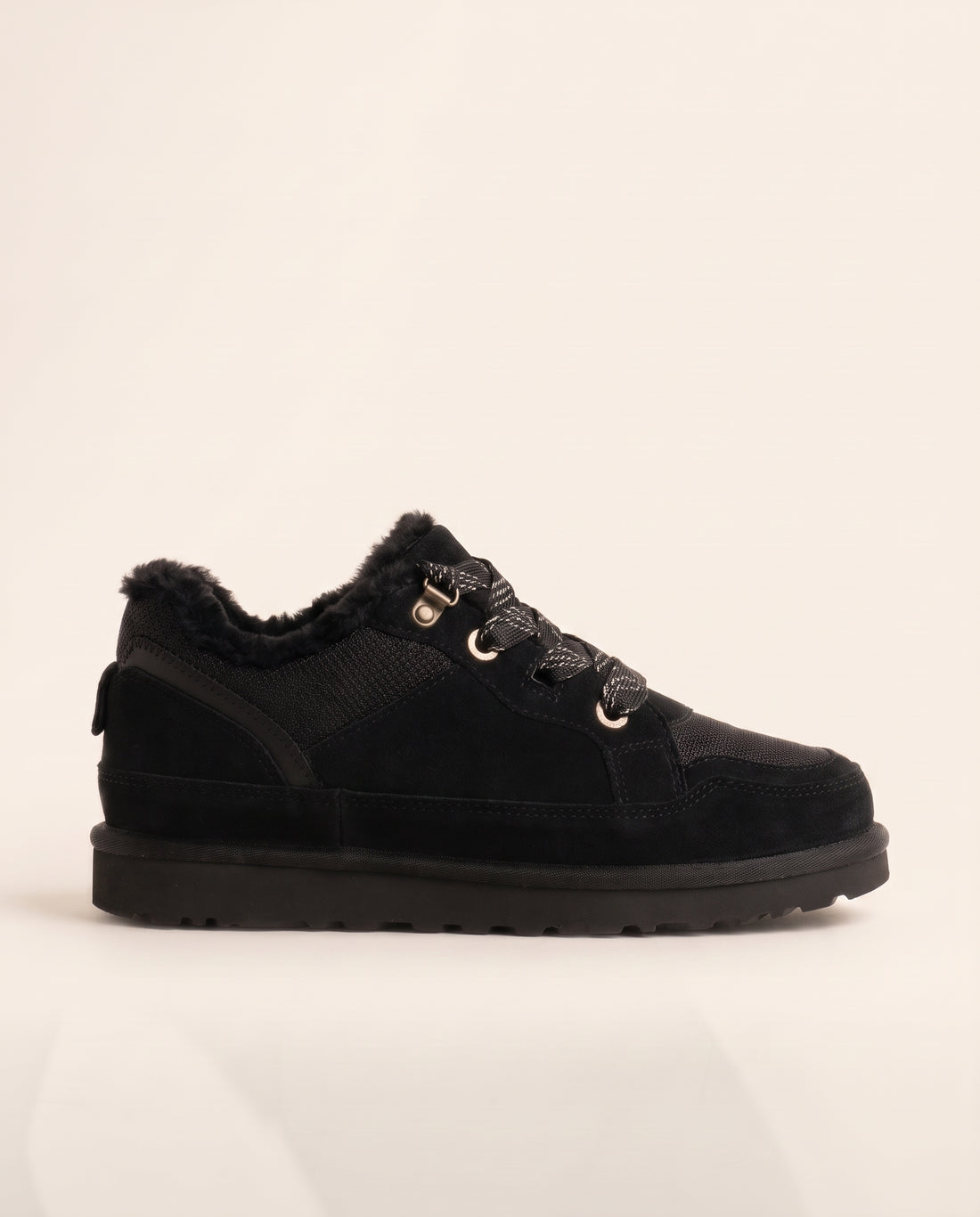 Hudson Comfort Faux Suede Check Lace Faux Fur Lined Trainers Black