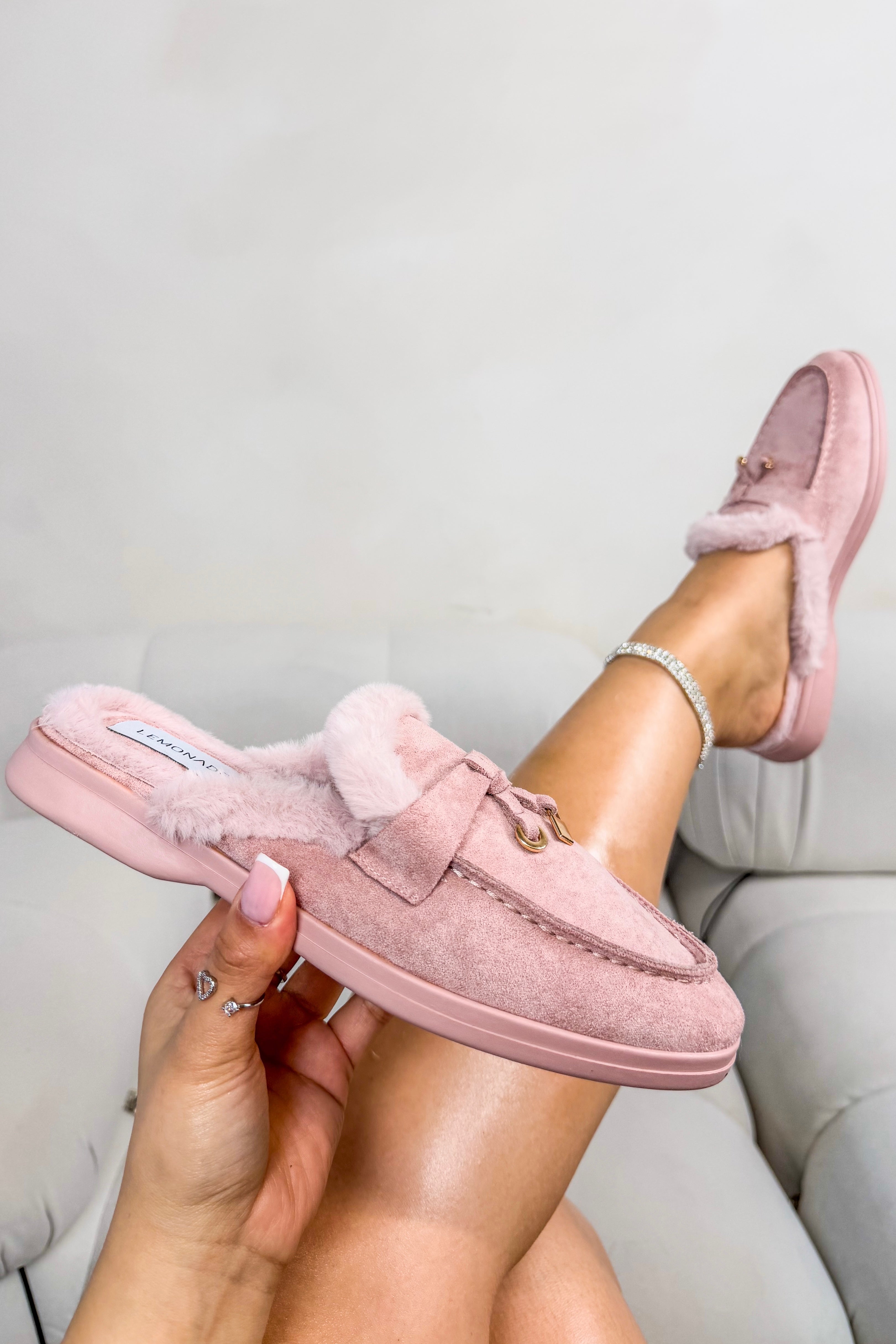 Velvet Crush Slip On Clog Mules Pink with slip-on clog mule design
