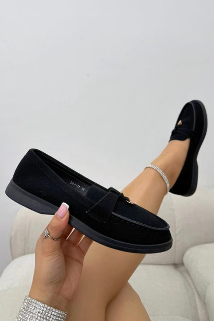 Velvet Crush Refined Ease Slip-On Loafers Black finished with classic slip-on loafer silhouette