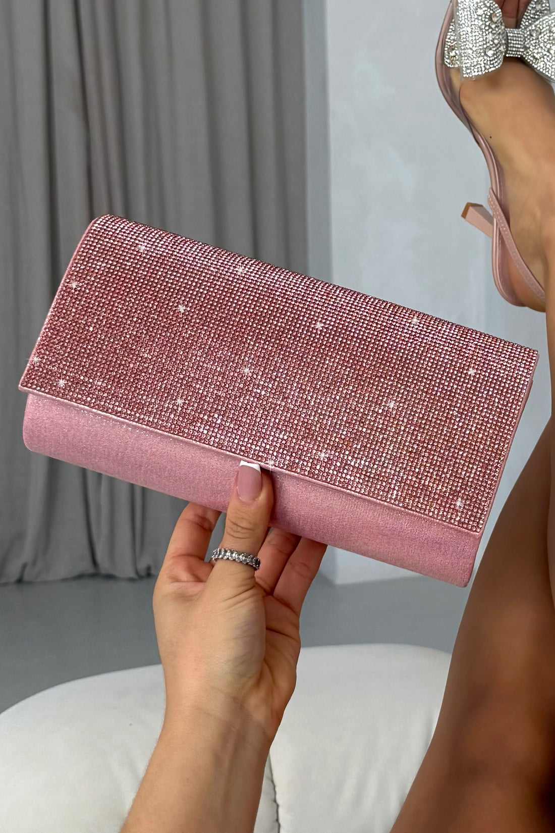 Crystal Sparkle Clutch Bag Baby Pink