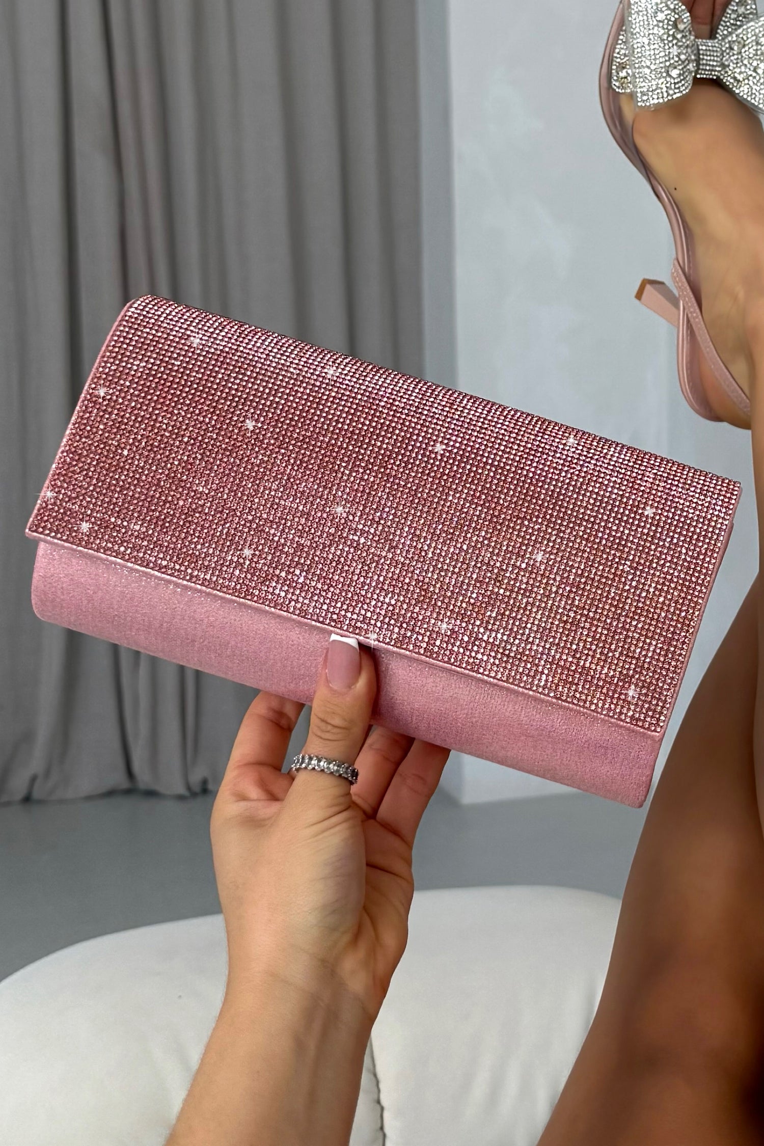 Crystal Sparkle Clutch Bag Baby Pink