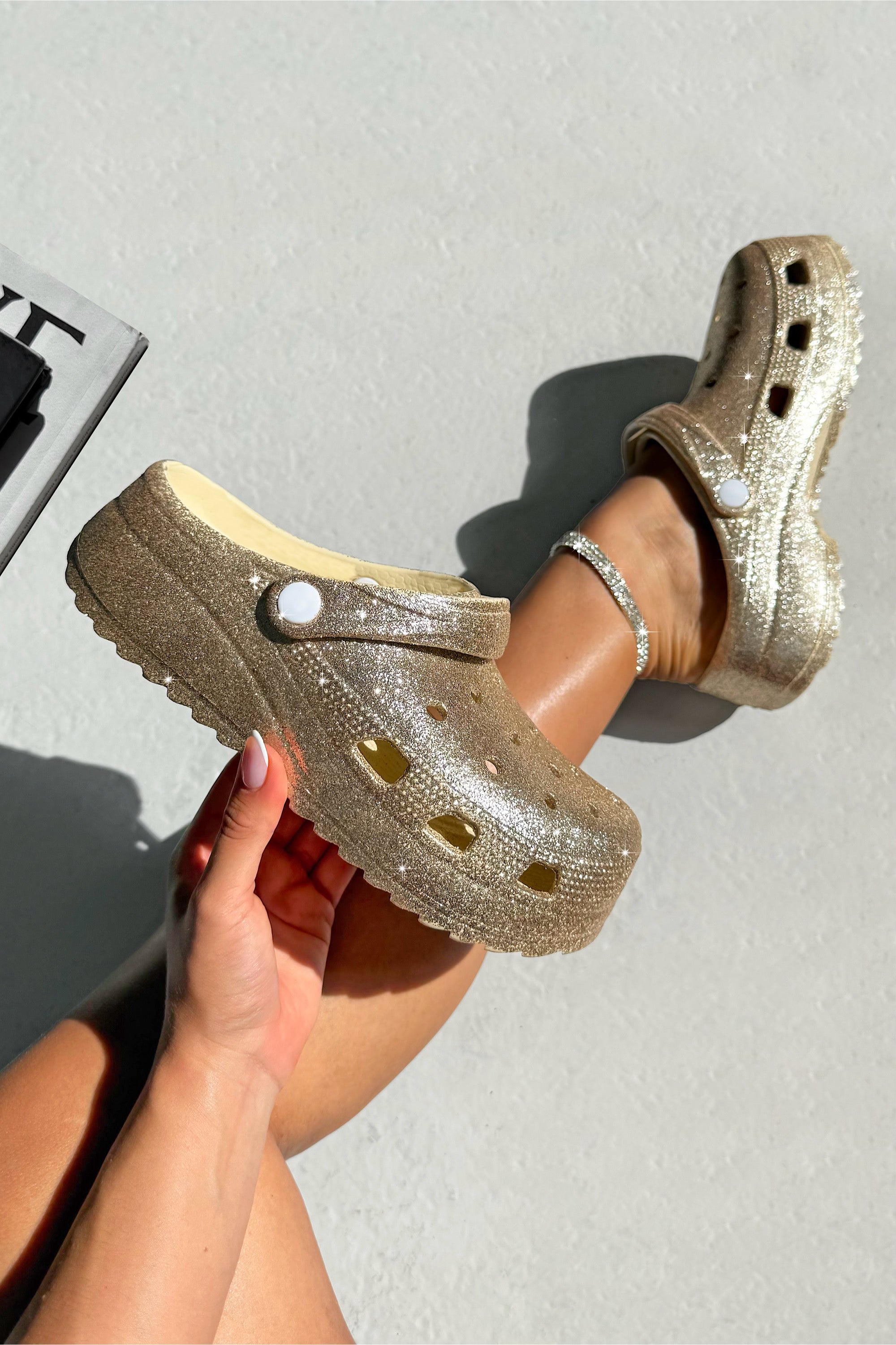 Sparkly Glitter Splash Clog Sliders Gold
