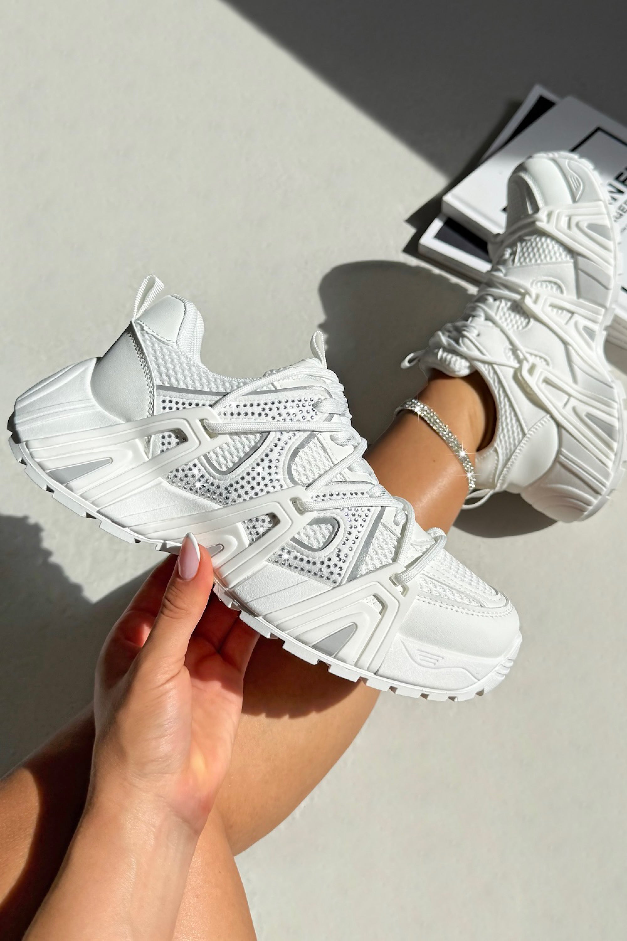 Sparkly Dimension Chunky Trainers White