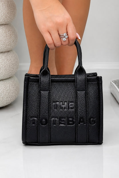 Faux Leather Mini Tote Bag Black featuring striking black faux leather  with a textured, luxury feel