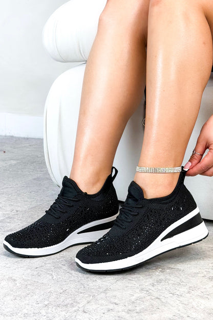 Crystal Stretch Comfort Wedge Trainers Black, highlighting wedge Sole