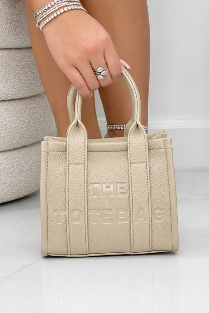 Faux Leather Mini Tote Bag Beige finished with small Tote (perfect for daily essentials)