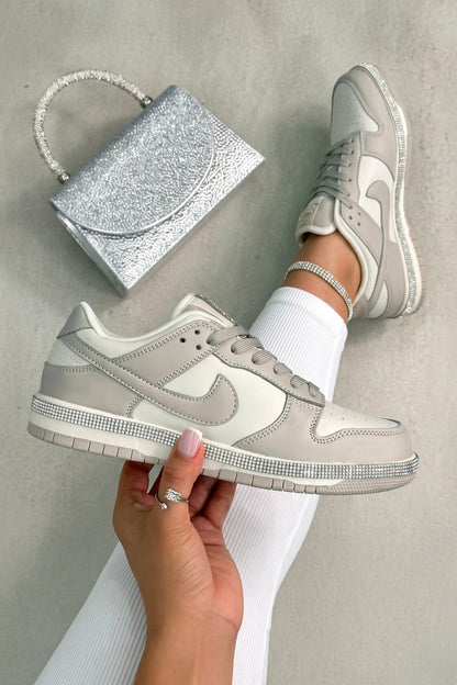Crystal Trim Sporty Trainers Slimline Edition Beige with signature crystal trim along the midsole for subtle sparkle