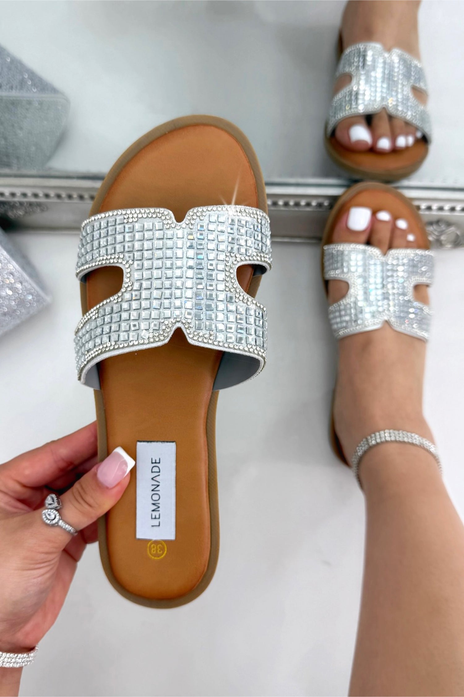 Sparkle Glow Halo Cut-Out Sliders Silver, shown from another angle