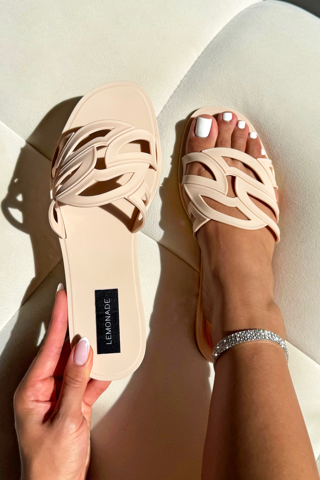Sculpt Detail Jelly Sliders Nude
