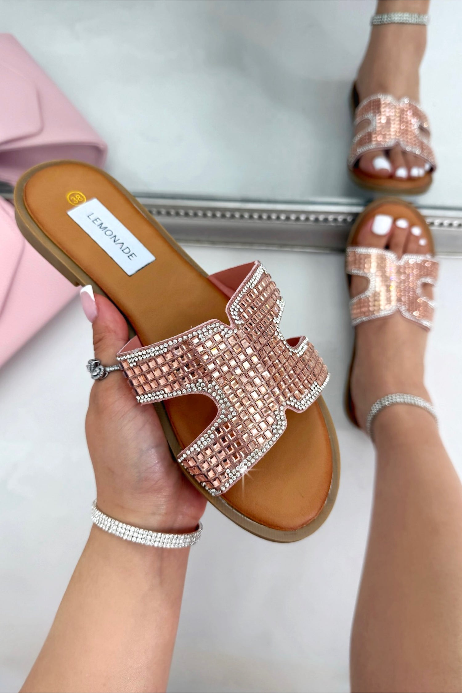 Sparkle Glow Halo Cut-Out Sliders Rose Gold