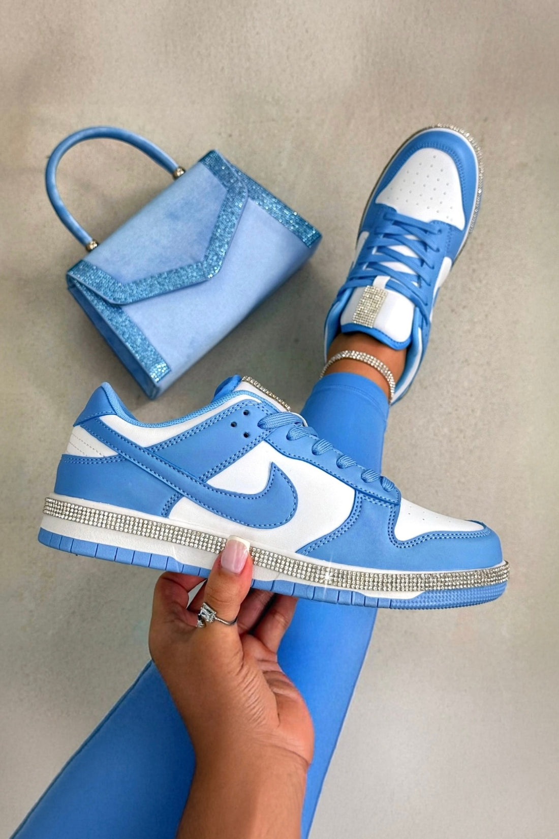 Crystal Trim Sporty Trainers Slimline Edition Blue designed with signature crystal trim along the midsole for subtle sparkle