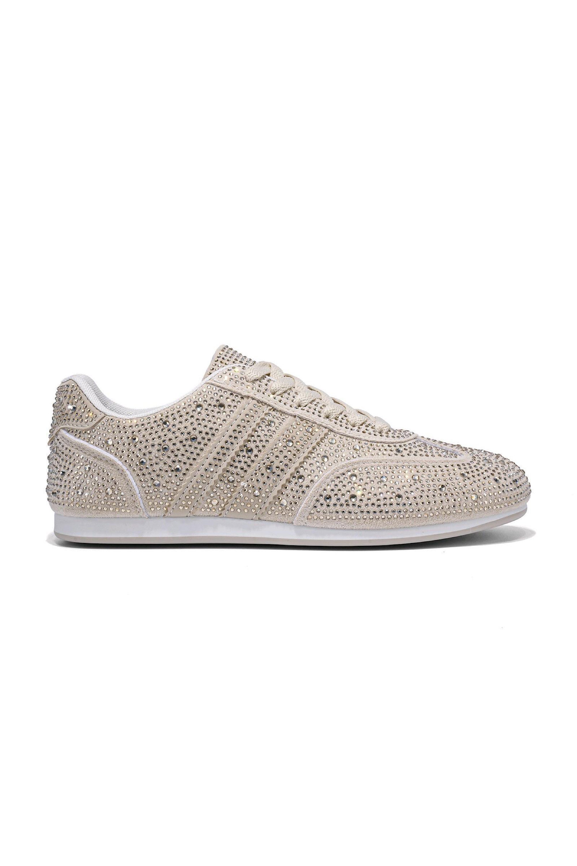 Crystal Dewdrop Lace-Up Trainers Nude