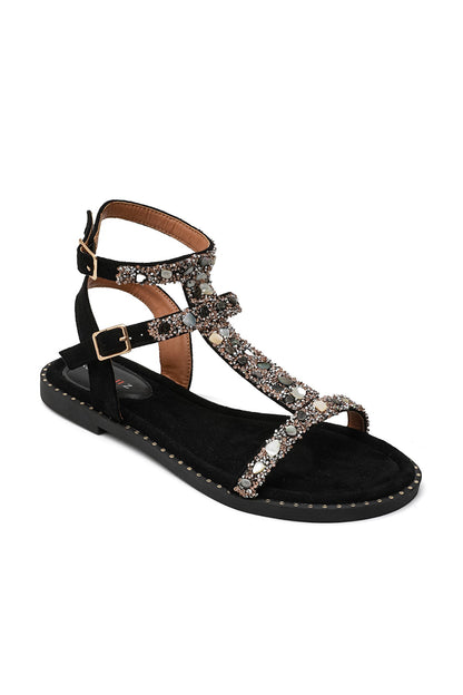 Crystal Opulent Gladiator Sandals Black