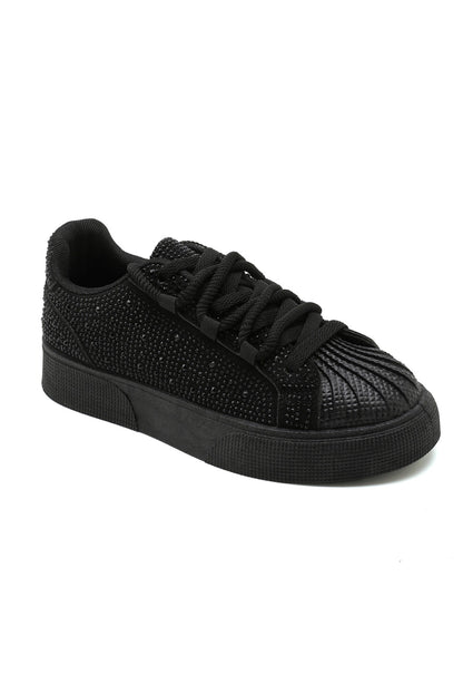 Crystal Embellished Aura Lace-Up Trainers Black
