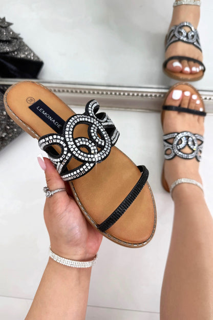 Crystal Amalfi Knot Sliders Black