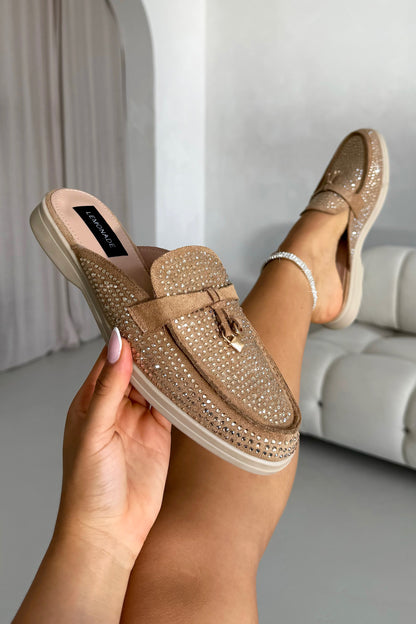 Crystal Dream Slip On Clog Mules Mocha