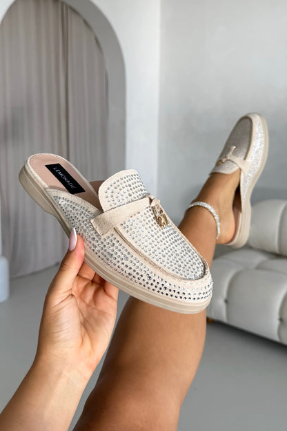 Crystal Dream Slip On Clog Mules Nude