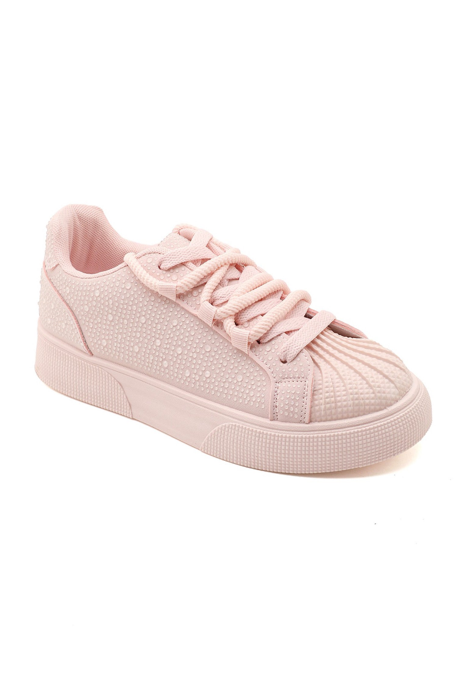 Crystal Embellished Aura Lace-Up Trainers Pink