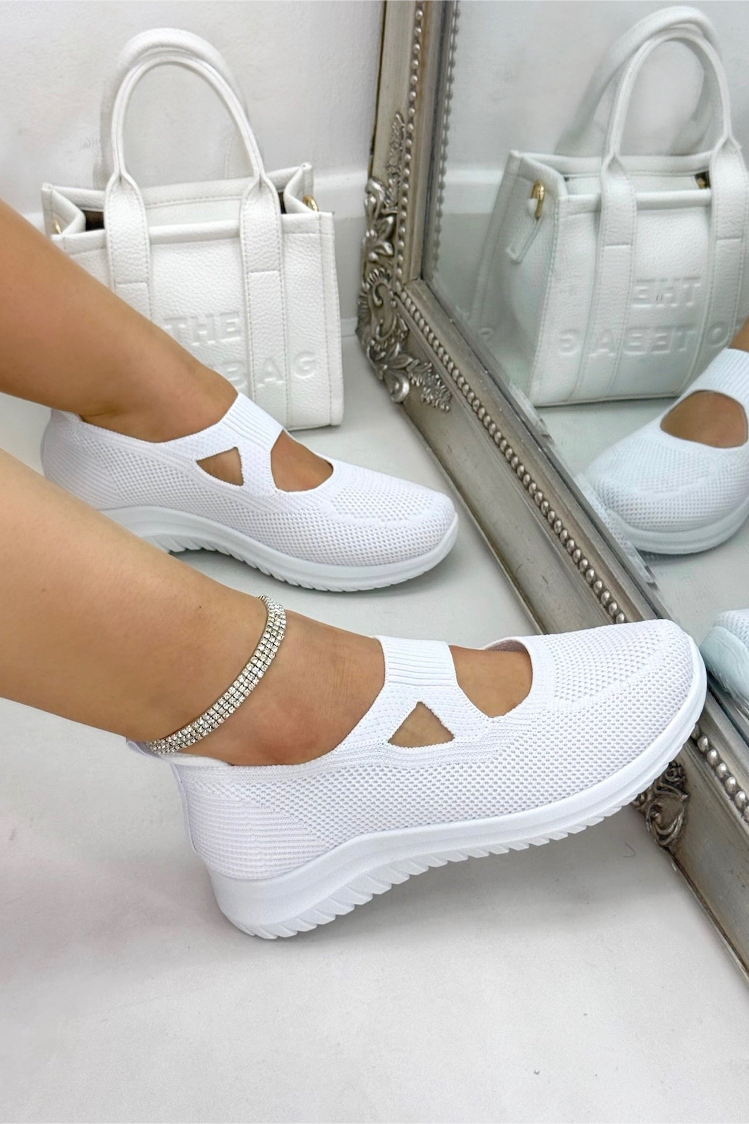 Comfort Knit Elastic AirWeave Trainers White, shown from another angle
